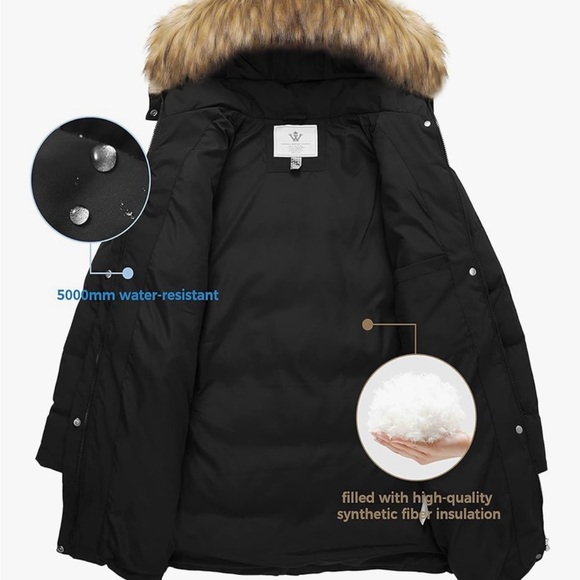 New! Black Puffer Coat with Faux Fur Hood. - Picture 5 of 5